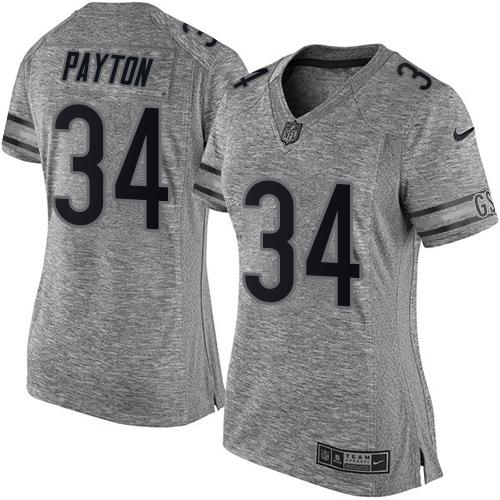 Nike Bears #34 Walter Payton Gray Women's Stitched NFL Limited Gridiron Gray Jersey - Click Image to Close